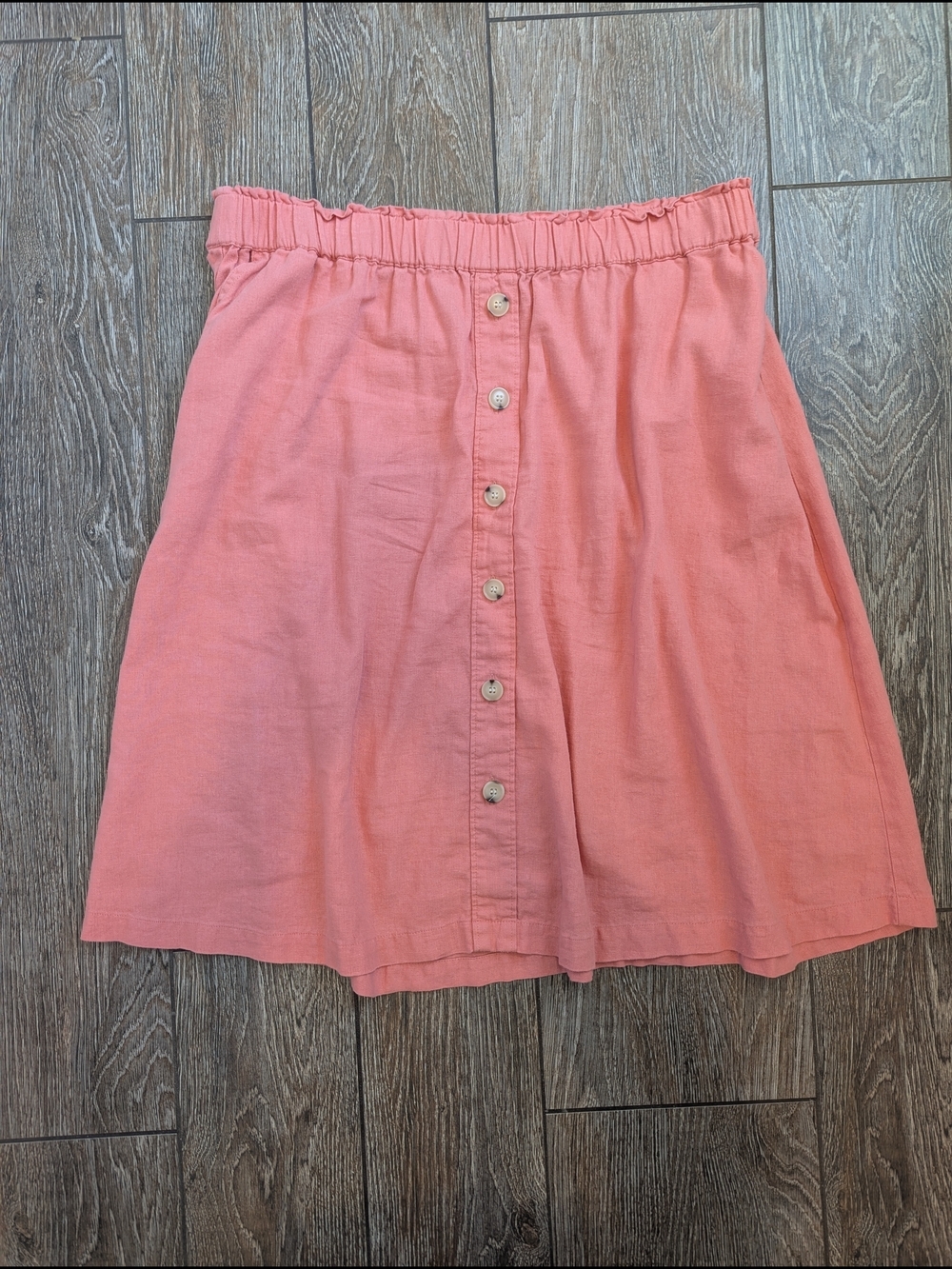 Liz Claiborne Linen Blend Coral Button-Front Midi Skirt Large Butter Mom